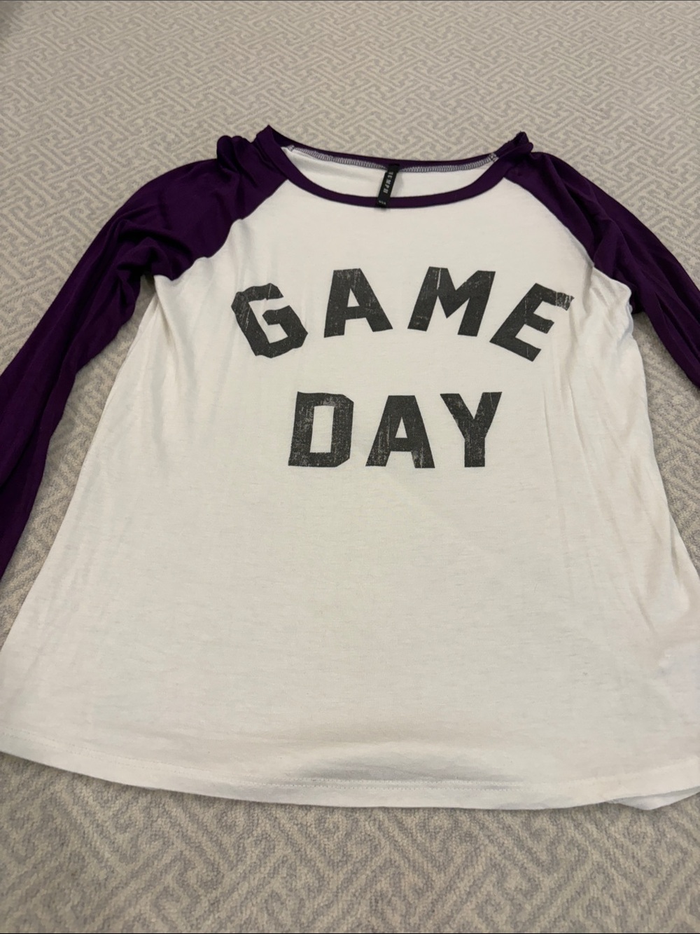 TCU ‘Game Day' Long-Sleeve Baseball Tee in White and Purple - Picture 3 of 3